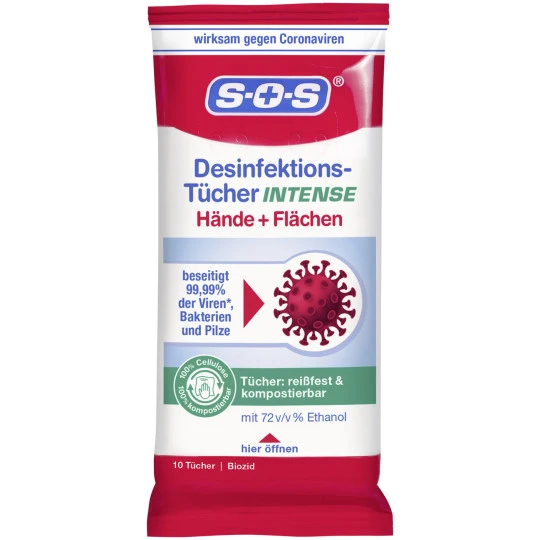 SOS Desinfektionstücher Intense Hände+Flächen 10ST 1 SOS Desinfektionstücher Intense Hände+Flächen 10ST